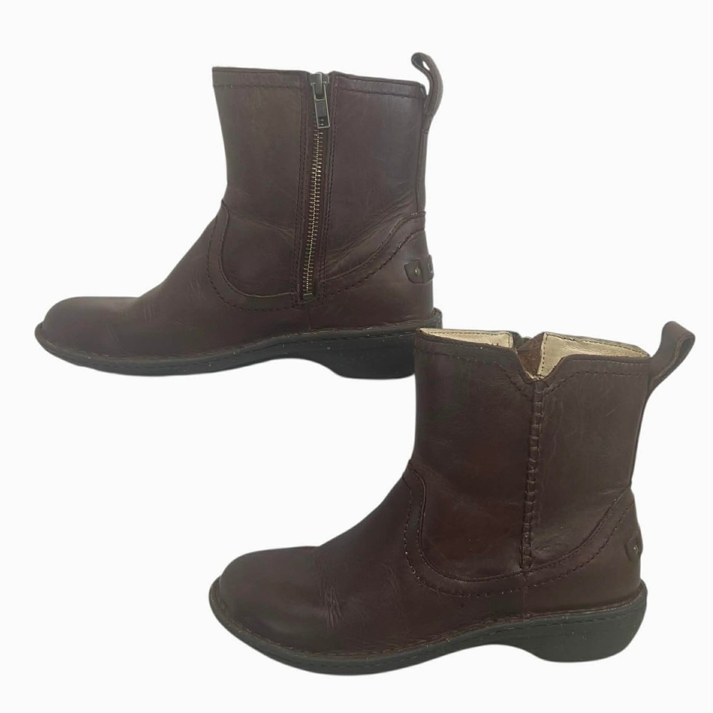 Ugg Neevah Brown Leather Zip Ankle Boots Chelsea Style Womens Size 7 Shoes